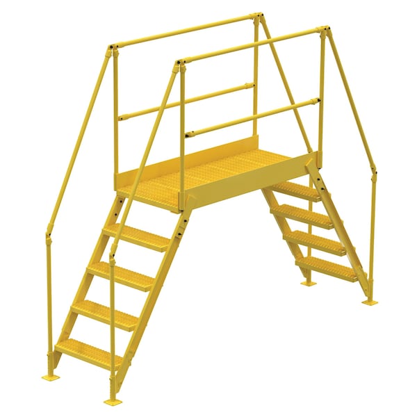 5 Step Cross-Over Ladder 48"H x 50"W Yellow Powder Coat Steel